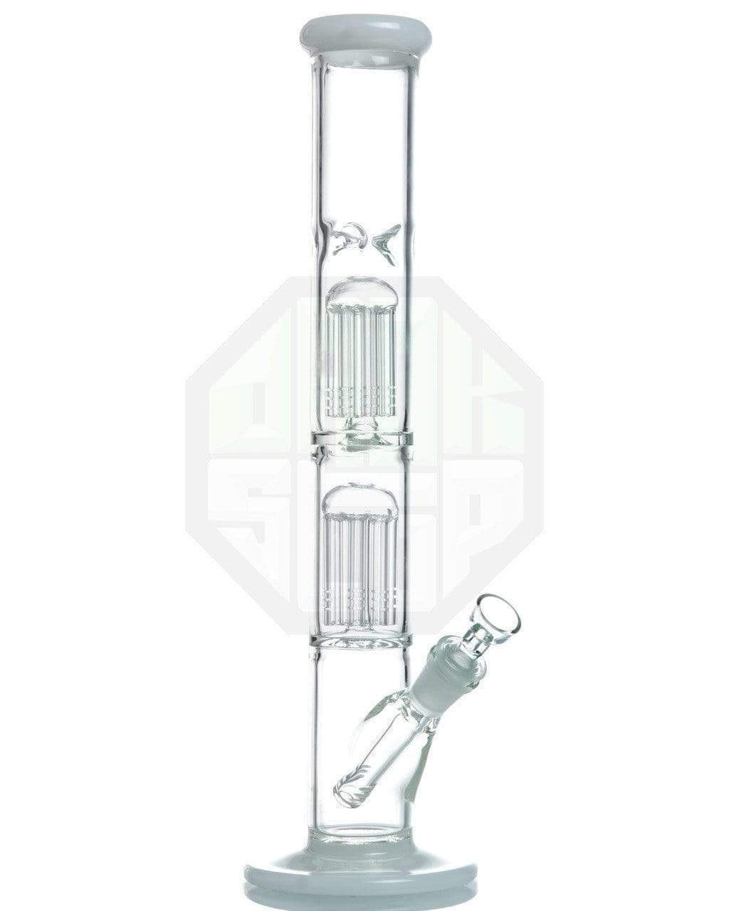 DankStop - 16" Double Tree Perc Straight Tube with Jade White Accents DankStop - 16" Double Tree Perc Straight Tube with Jade White Accents