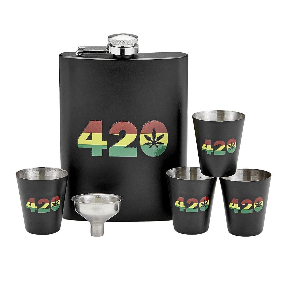 420 Rasta Flask & Shot Glass Set