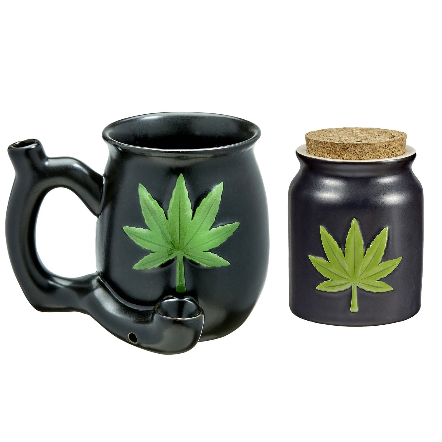 Cannabis Leaf Pipe Mug & Stash Jar Bundle