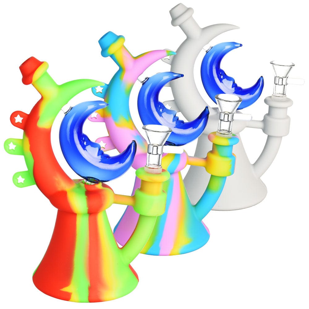 Crescent Moon Silicone & Glass Water Pipe