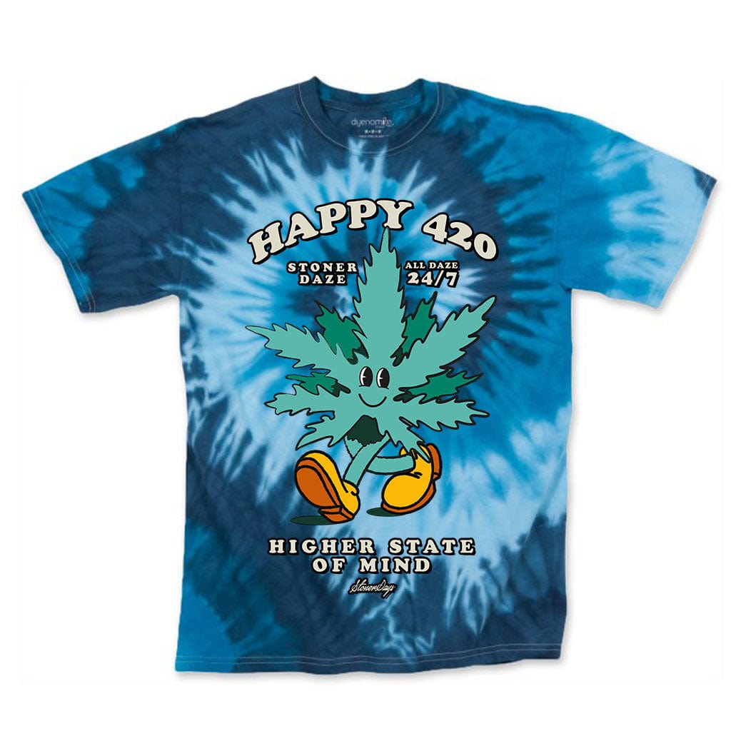 Happy 420 Blue Tie Dye Men's Shirt
